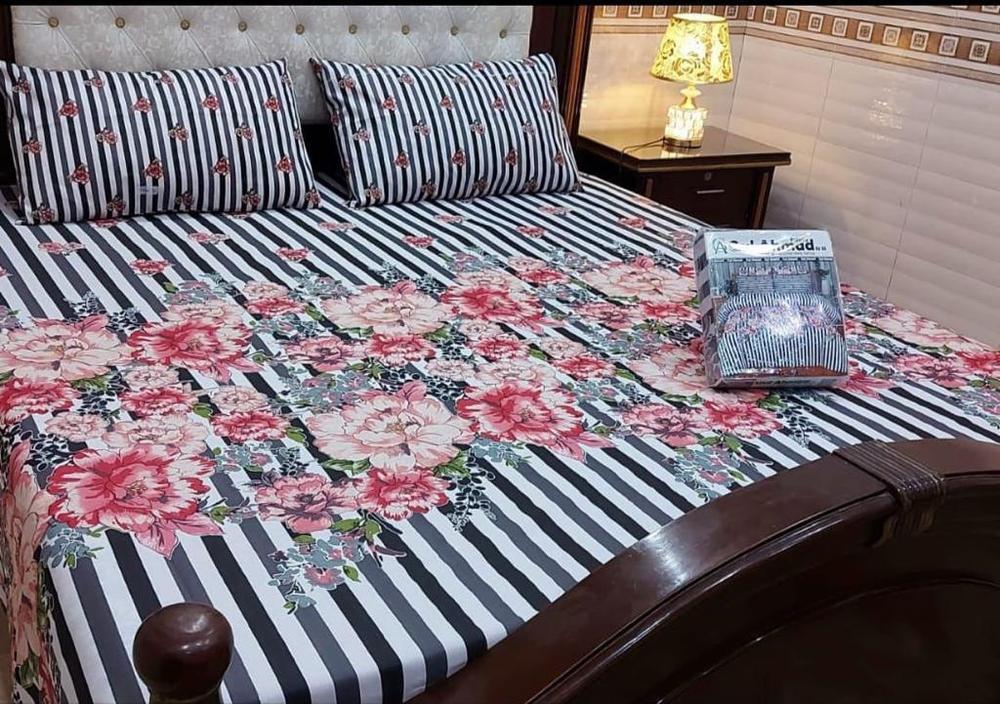 3 Pcs Cotton Mix Printed Double Bedsheet